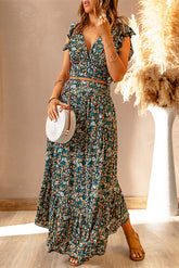 Coastal Charm – Oberteil mit geblümten Rüschenärmeln und elastischer Taille