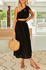 Chasing Sunshine – Midirock-Set mit One-Shoulder-Träger und Taschen zum Binden