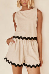 Leilani Set aus einfarbigem Tanktop und Shorts mit elastischer Taille und Tasche