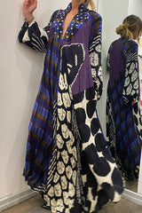 Kreatives Maxikleid mit Farbblock-Print und langen Ärmeln und Taschen
