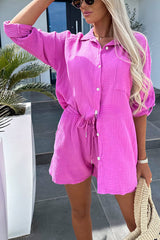 Jhene – Lockeres Hemd aus Leinenmischung und Shorts mit Kordelzug und elastischer Taille