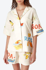 Hello Summer – Set aus Bluse aus Leinenmischung mit handbemaltem Print und Shorts mit Taschen und elastischer Taille