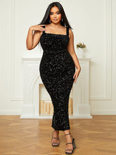 Ärmelloses Midikleid mit Pailletten und quadratischem Ausschnitt in Übergröße PXJ468