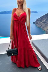 Boat Weekend – Gestuftes Swing-Maxi-Camisole-Kleid mit Kordelzug und hoher Taille