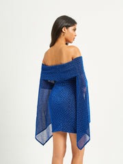 Schulterfreies Glitzer-Blau-Mini-Partykleid RHP59