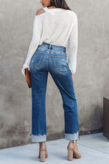 Destiny Stretch-Jeans mit hohem Bund und überkreuzten Beinen