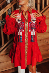 Nussknacker Paillettenbesetztes Minikleid mit Knopfleiste und langen Ärmeln