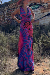 Generate Joy – Stretch-Maxikleid mit Batikmuster, V-Ausschnitt und überkreuzten Trägern auf der Rückseite