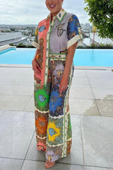 Pretty and Posh – Oversize-Bluse aus Leinenmischung mit Meerjungfrauen-Print und Knopfleiste