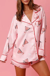 Pyjama-Shorts-Set mit Martini-Aufdruck und elastischer Taillentasche am Silvesterabend