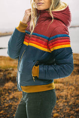 Lässiger Wintermantel mit Patchwork-Reißverschluss und Kapuzentasche und langen Ärmeln