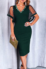 Marie Party-Midikleid mit Rautenmuster und Netzärmeln