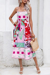 Tea Party Vibes – Midikleid mit einzigartigem Print, Taschen und gesmoktem Rücken