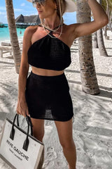 Wild and Free – Neckholder-Top mit Häkel-Strickrock