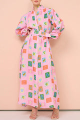 Palm Noosa – Langärmliges Maxikleid mit geometrischem Print und Gürtel