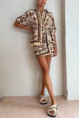Embrace Hot Nights – Set aus Leinenmischung mit ethnischem Print und Knopfhemd und Minirock mit geknoteter Taille