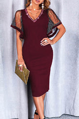 Marie Party-Midikleid mit Rautenmuster und Netzärmeln