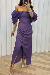 Exciting Event – Schulterfreies Maxikleid aus Tüll mit verzierten Netzärmeln und Rüschen