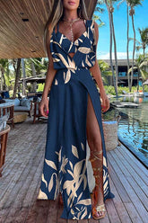 Sweet By The Sea – Bedrucktes Maxikleid mit Schlitz