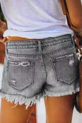 Trendy Ripped Fringed Denim Shorts