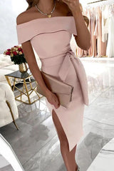 Jamila – Schulterfreies Party-Midikleid mit Schlitz am Oberschenkel