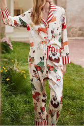 Zweiteiliges Set mit Weihnachtshund-Print und langen Ärmeln