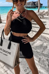 Wild and Free – Neckholder-Top mit Häkel-Strickrock