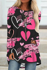 Rundhals-Langarm-T-Shirt mit Valentinstag-Print