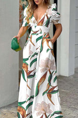 Milly Jumpsuit mit weitem Bein und Puffärmeln und Taschen