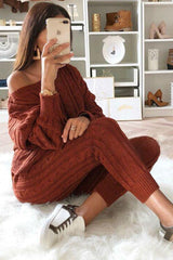 Elevated Comfort Set aus Zopfmusterpullover und Slim Fit-Hose