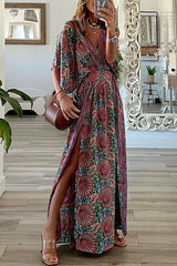 Bohemian Ways – Maxikleid mit Fledermausärmeln und Schlitz