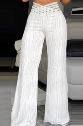 Emoto Crisscross Sheer Mesh Patch High Waist Flare Pants
