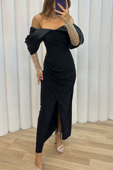 Exciting Event – Schulterfreies Maxikleid aus Tüll mit verzierten Netzärmeln und Rüschen