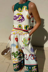 Best Photo – Tanktop aus Leinenmischung mit einzigartigem Aufdruck und Hosenset mit Taschen und elastischer Taille