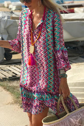 Hailee – Lässiges Strand-Minikleid mit farbenfrohem Wasserwellen-Print