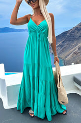 Boat Weekend – Gestuftes Swing-Maxi-Camisole-Kleid mit Kordelzug und hoher Taille
