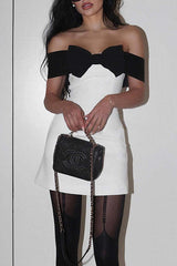 Außergewöhnlich schickes schulterfreies Stretch-Party-Minikleid mit Schleife