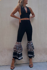 Free Rein – Schlaghose mit Batikmuster und elastischer Taille, Stufenrüschen und Stretch