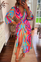 Love Many Ways – Bedrucktes Midi-Hemdkleid mit Wickeldesign und Schlitz zum Binden