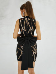 Damen Mini-Heimkehrkleid mit hohem Halsausschnitt, Cut-out und Pailletten JMY1026