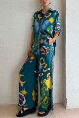 Pierson – Hose aus Leinenmischung mit einzigartigem Druck, elastischer Taille und weitem Bein