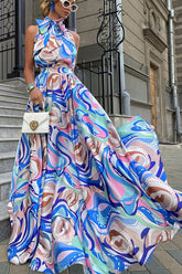 Maxikleid mit Neckholder und Schleife im Ocean Life-Print