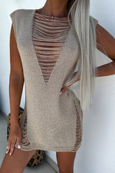 Liberty Island – Ausgehöhltes Mini-Strandkleid aus Strick