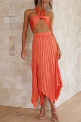 Tempe – Set aus plissiertem Oberteil und Rock mit asymmetrischem Saum