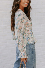 Sira Bluse mit Häkel-Schößchen und Blumenmuster