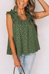 Karminrotes Top mit Blumenmuster und Rüschen und quadratischem Ausschnitt