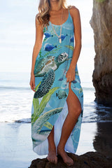 Cue The Coast – Ocean – Bedrucktes Maxi-Strandkleid mit Riemen