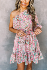 Bedrucktes Minikleid mit One-Shoulder-Träger