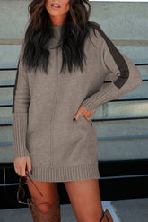 Dbfbdtu – Gestricktes Minikleid mit Rollkragen, Schlitz und langen Ärmeln