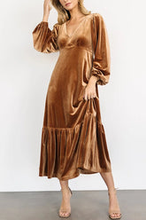 Erika – Midikleid aus Samt mit Puffärmeln und Rüschen